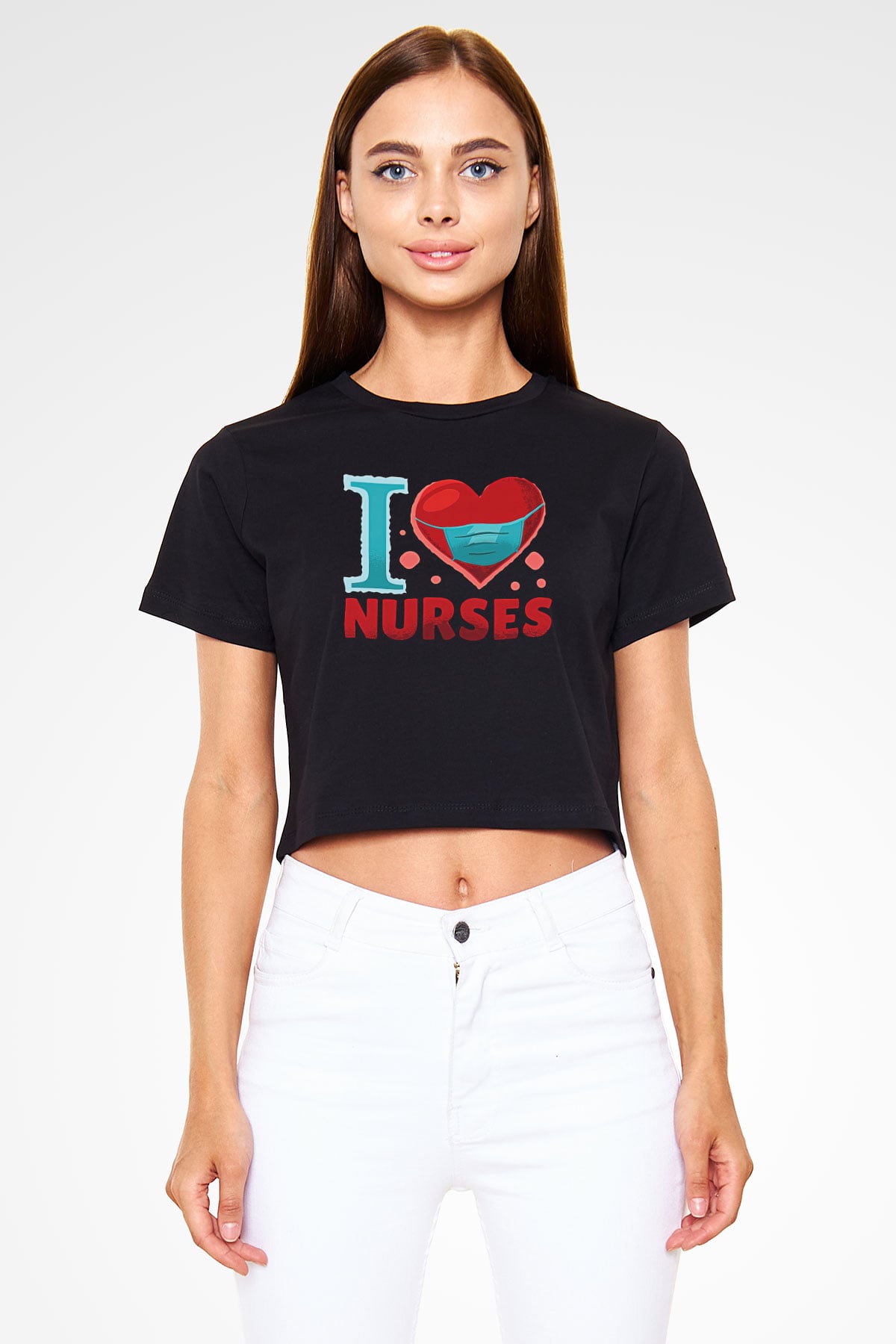 Tıp Bayramı Baskılı Siyah Crop Top Kadın Tişört - Tshirt