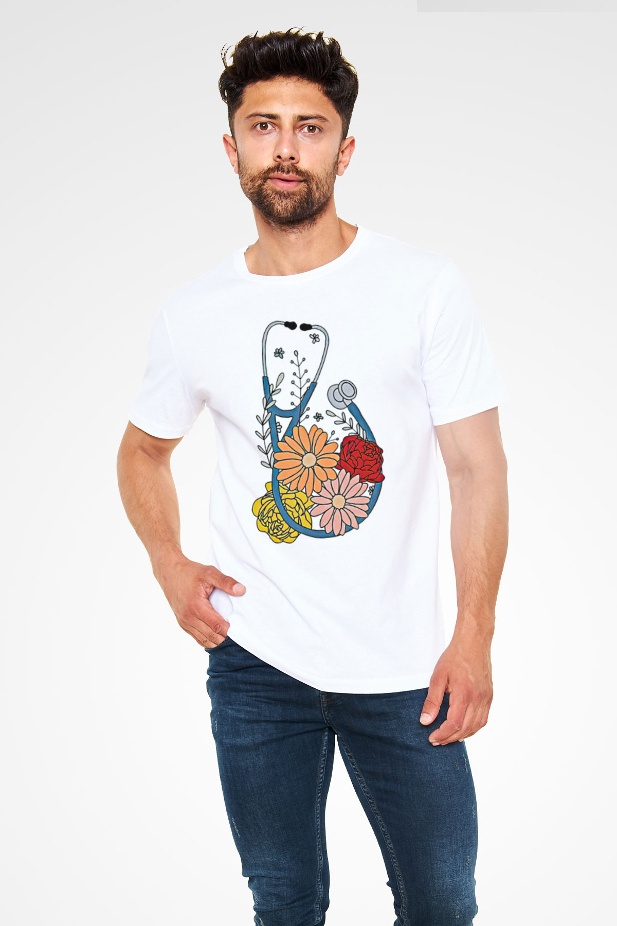 Tıp Bayramı Baskılı Unisex Beyaz Tişört - Tshirt
