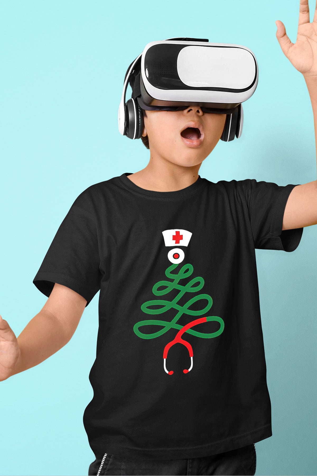 Tıp Bayramı Baskılı Unisex Siyah Çocuk Tişört - Tshirt