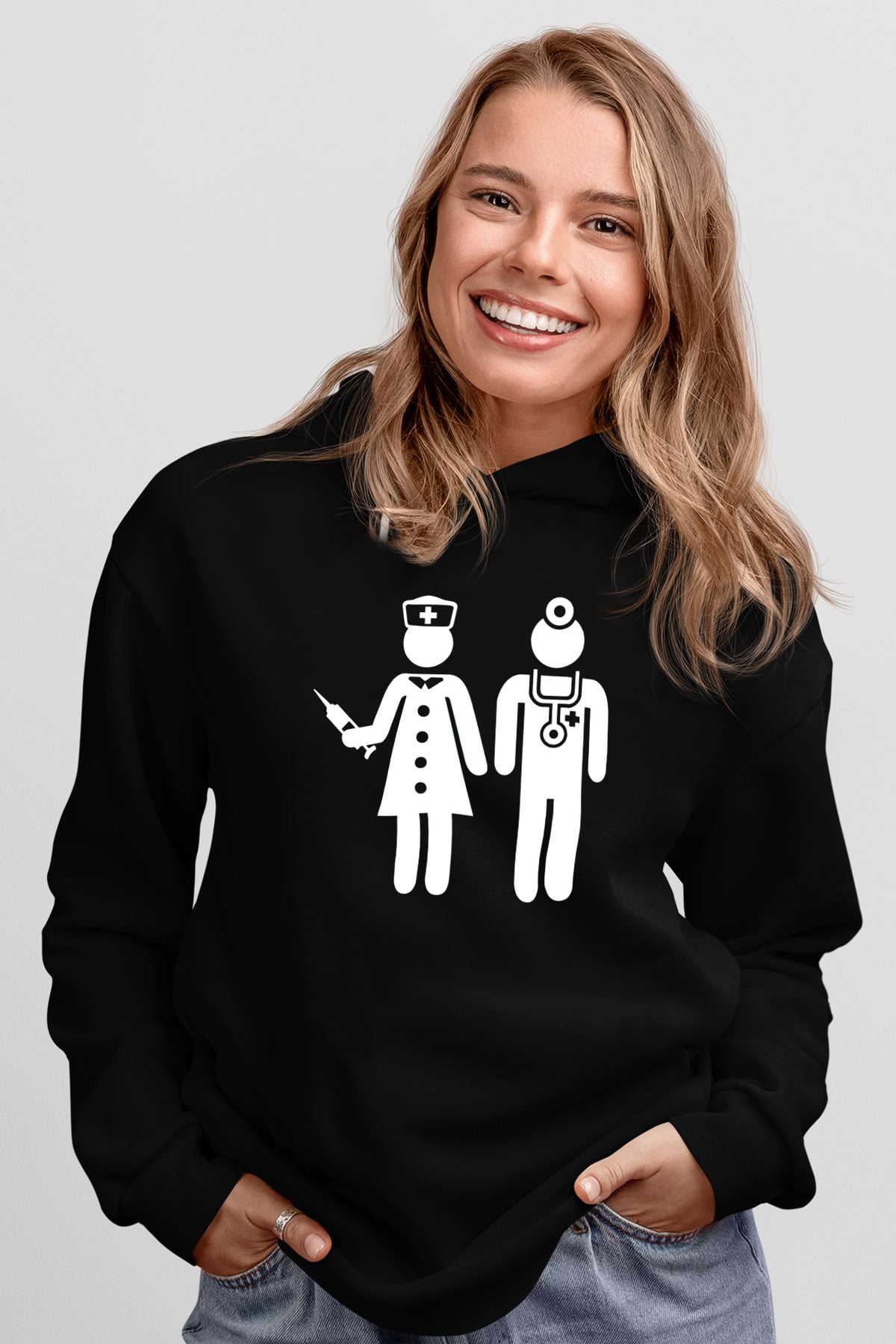 Tıp Bayramı Baskılı Unisex Siyah Hoodie