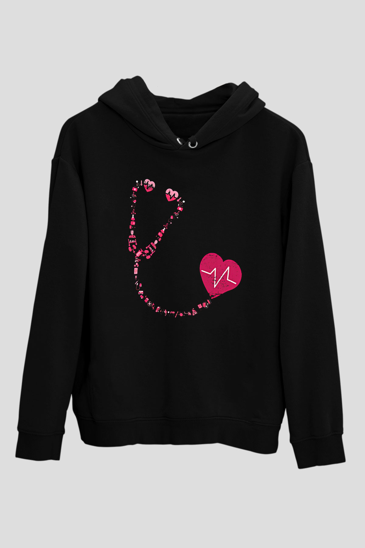 Tıp Bayramı Baskılı Unisex Siyah Hoodie