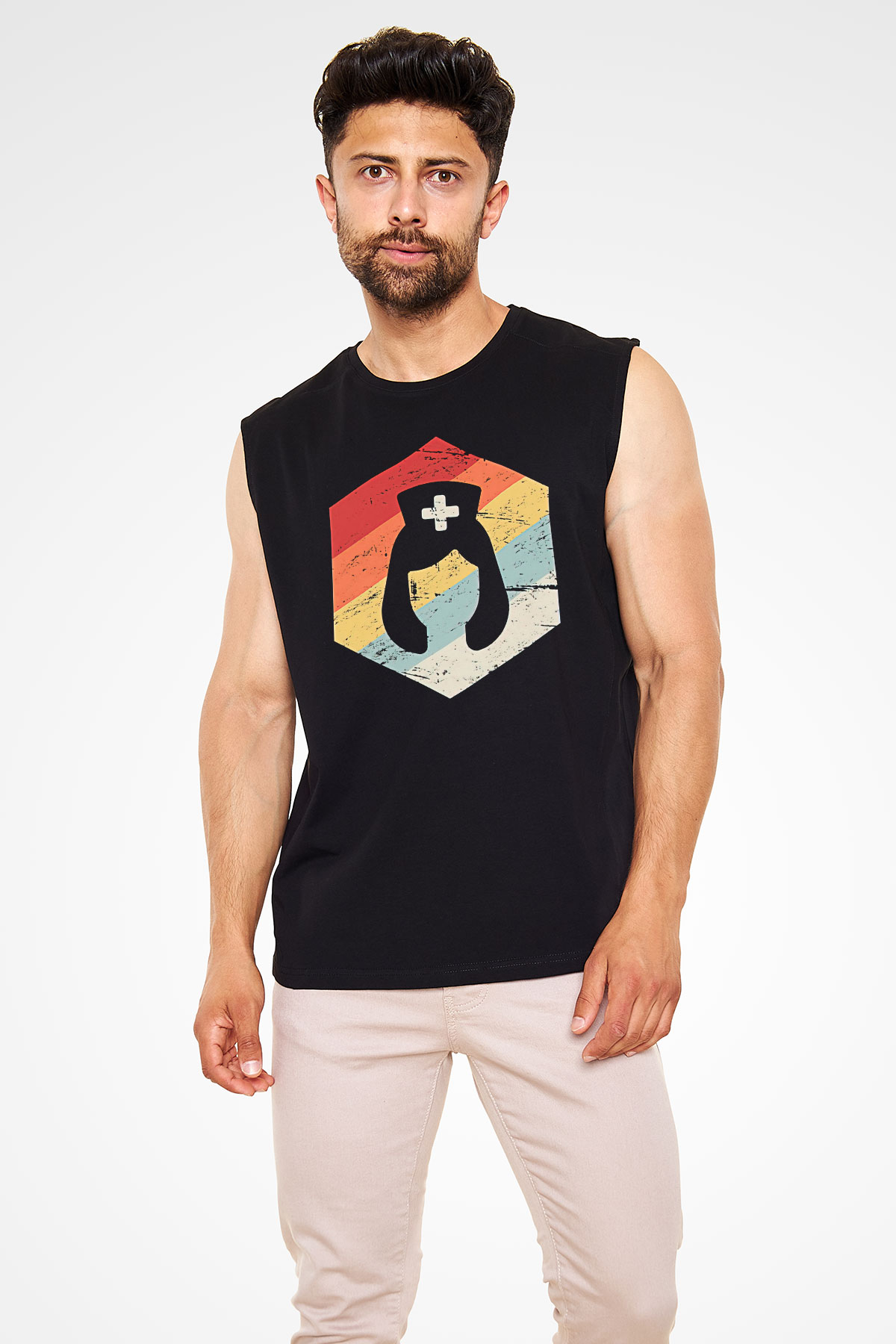 Tıp Bayramı Baskılı Unisex Siyah Kolsuz Tişört - Tshirt