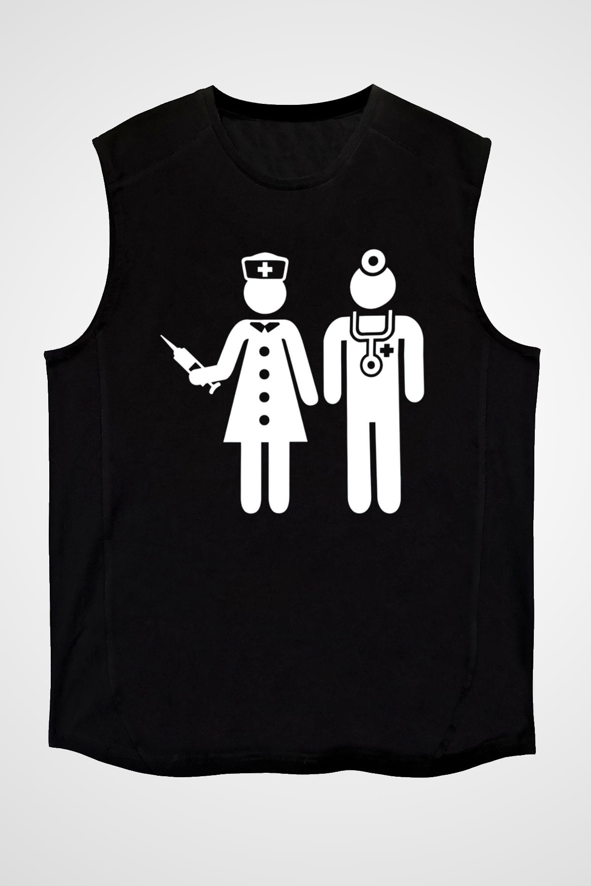 Tıp Bayramı Baskılı Unisex Siyah Kolsuz Tişört - Tshirt