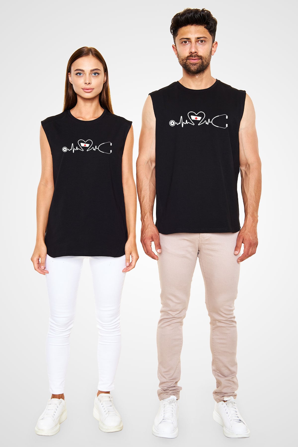 Tıp Bayramı Baskılı Unisex Siyah Kolsuz Tişört - Tshirt