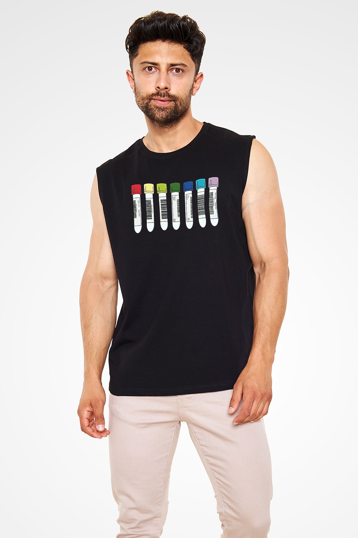 Tıp Bayramı Baskılı Unisex Siyah Kolsuz Tişört - Tshirt