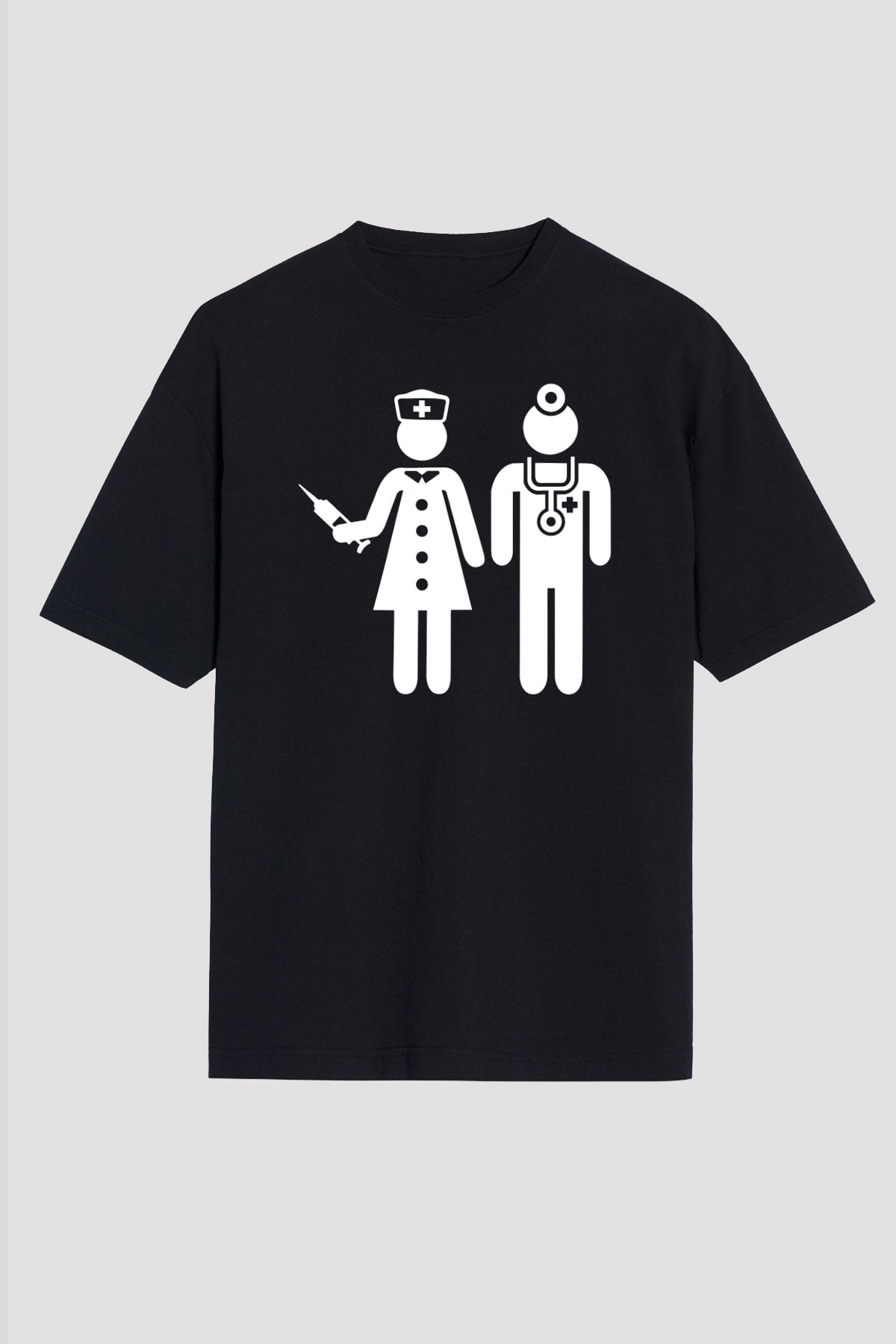Tıp Bayramı Baskılı Unisex Siyah Oversize Tişört - Tshirt