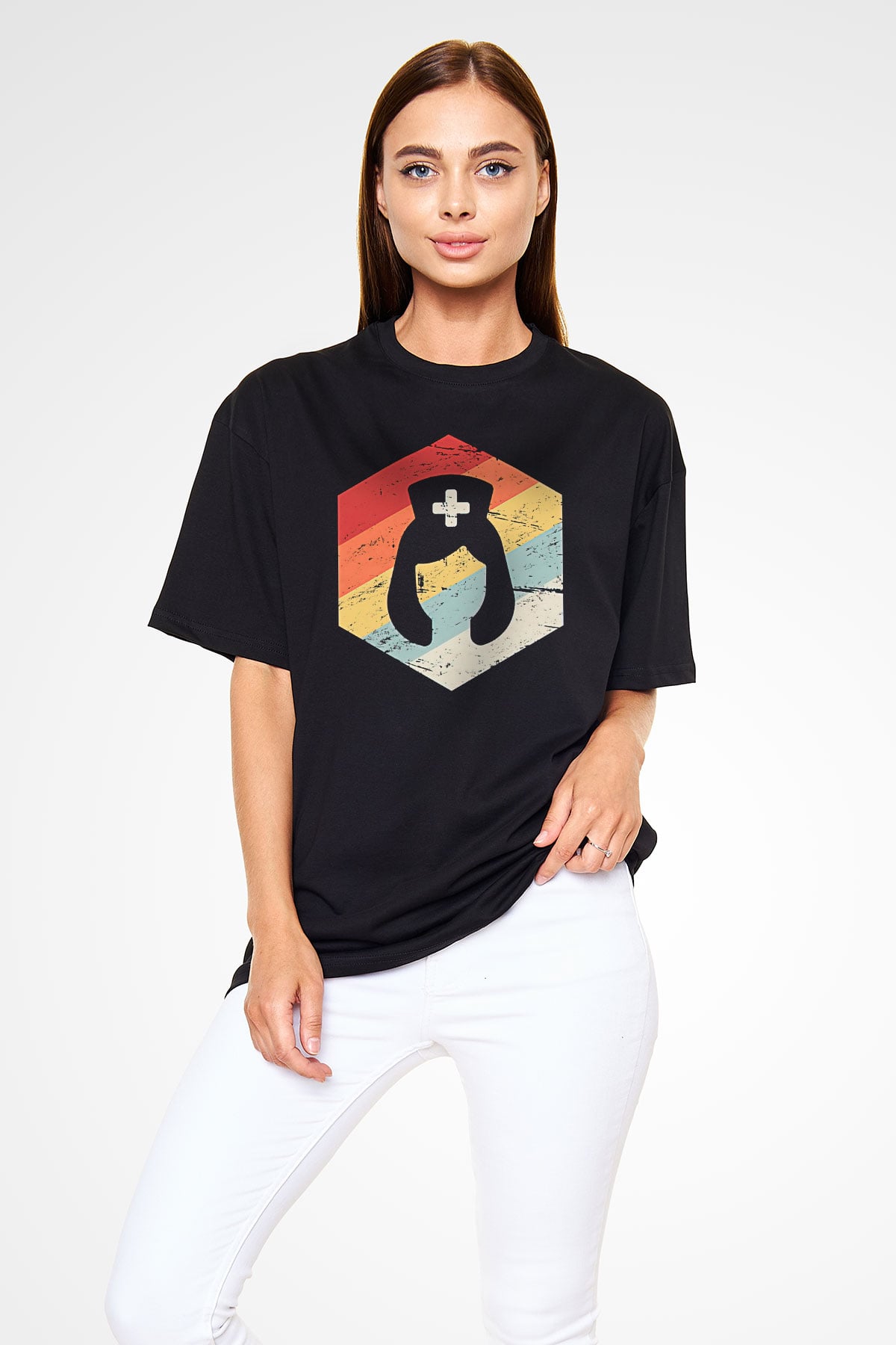 Tıp Bayramı Baskılı Unisex Siyah Oversize Tişört - Tshirt