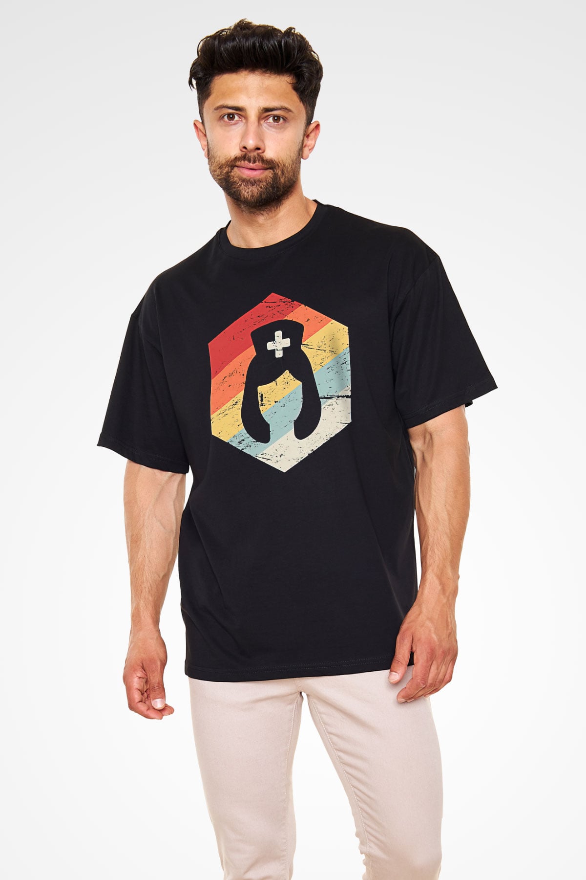 Tıp Bayramı Baskılı Unisex Siyah Oversize Tişört - Tshirt