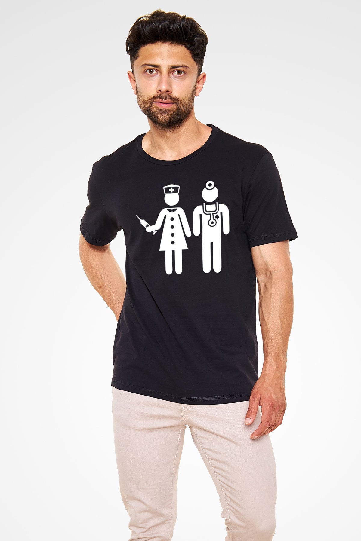 Tıp Bayramı Baskılı Unisex Siyah Tişört - Tshirt