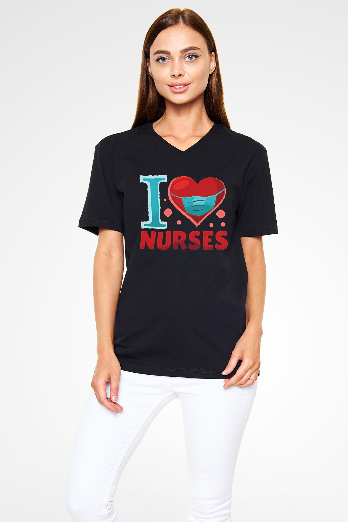 Tıp Bayramı Baskılı Unisex Siyah V Yaka Tişört - Tshirt