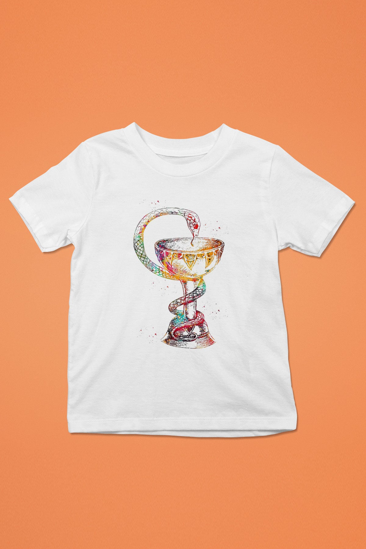 Tıp Sembolü Yılan Baskılı Unisex Beyaz Çocuk Tişörtü - Tshirt