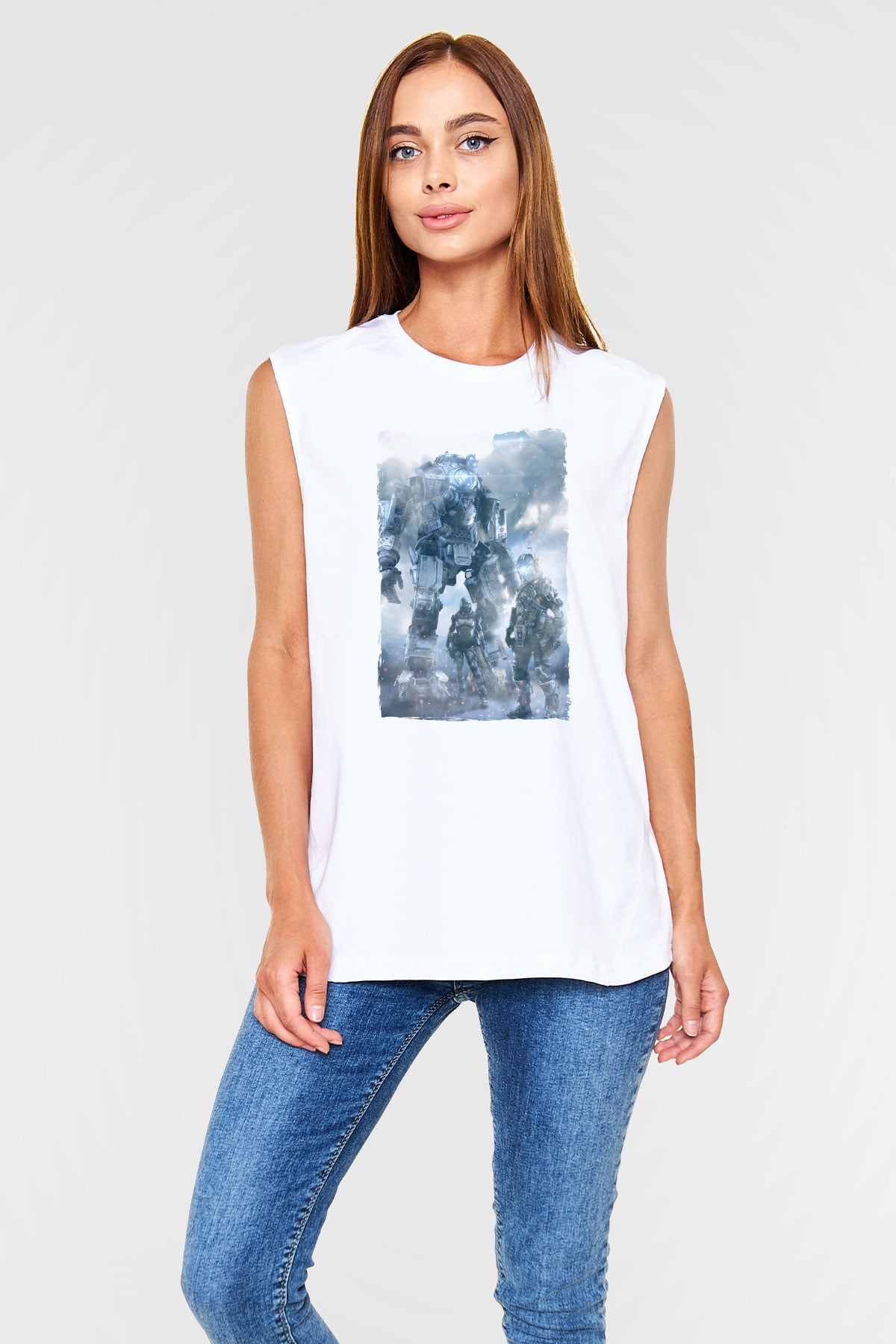 Titanfall Beyaz Unisex Kolsuz Tişört