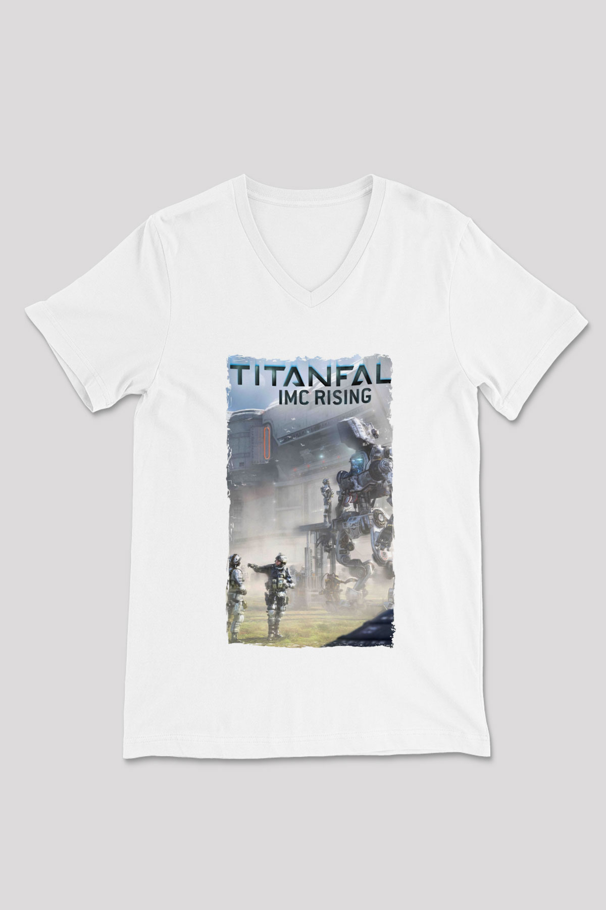 Titanfall Beyaz Unisex V Yaka Tişört