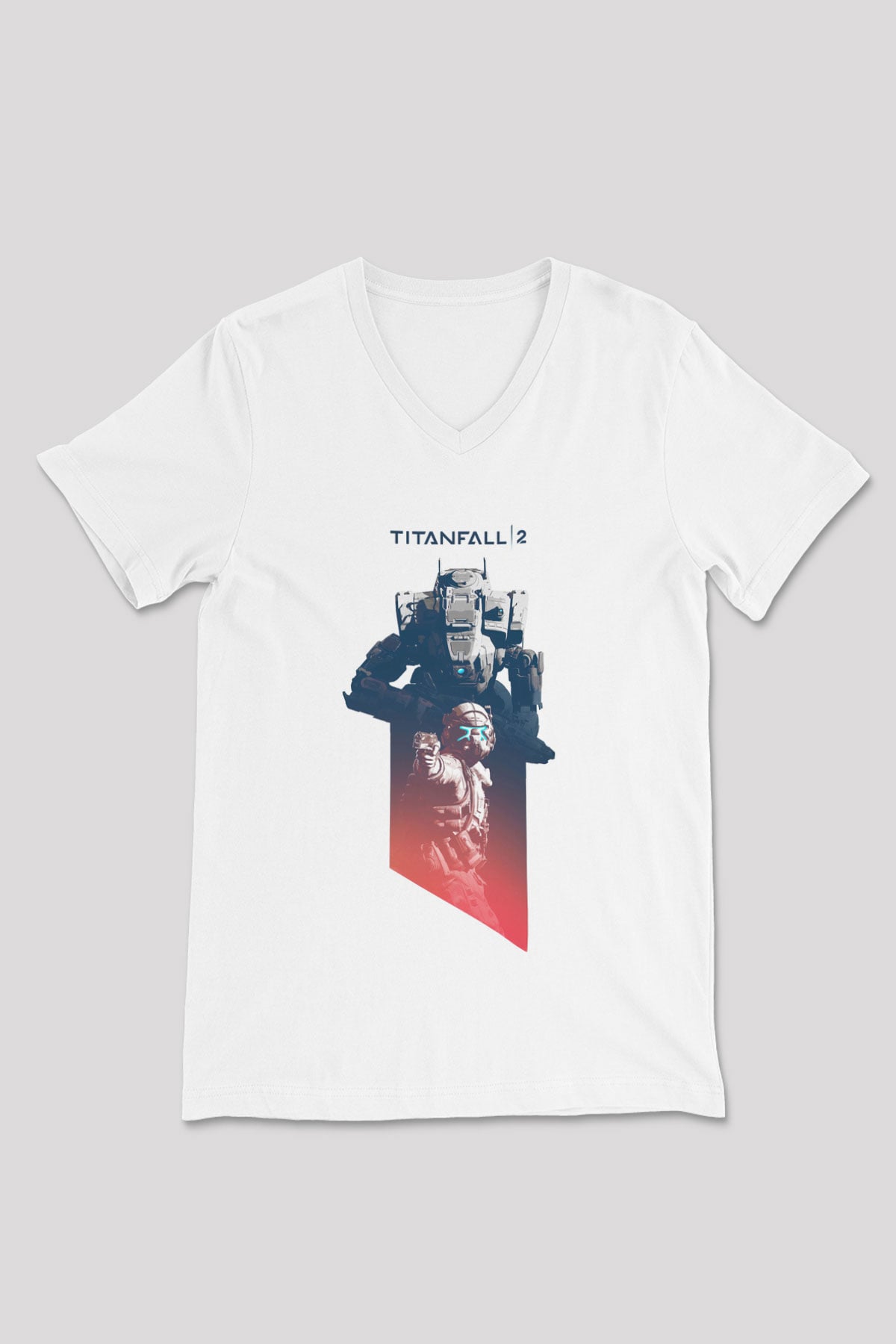 Titanfall Beyaz Unisex V Yaka Tişört