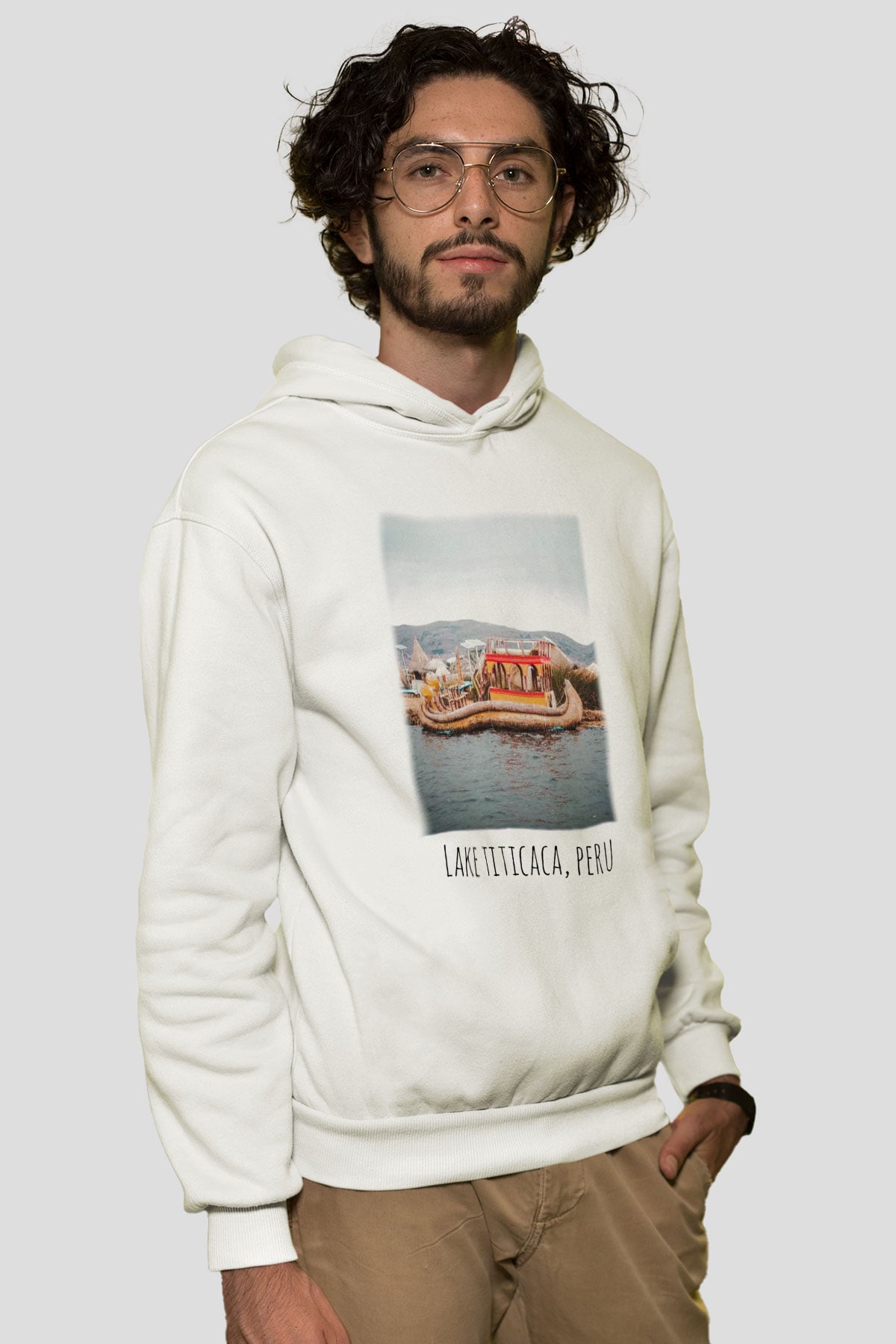 Titikaka Gölü Beyaz Unisex Kapşonlu Sweatshirt