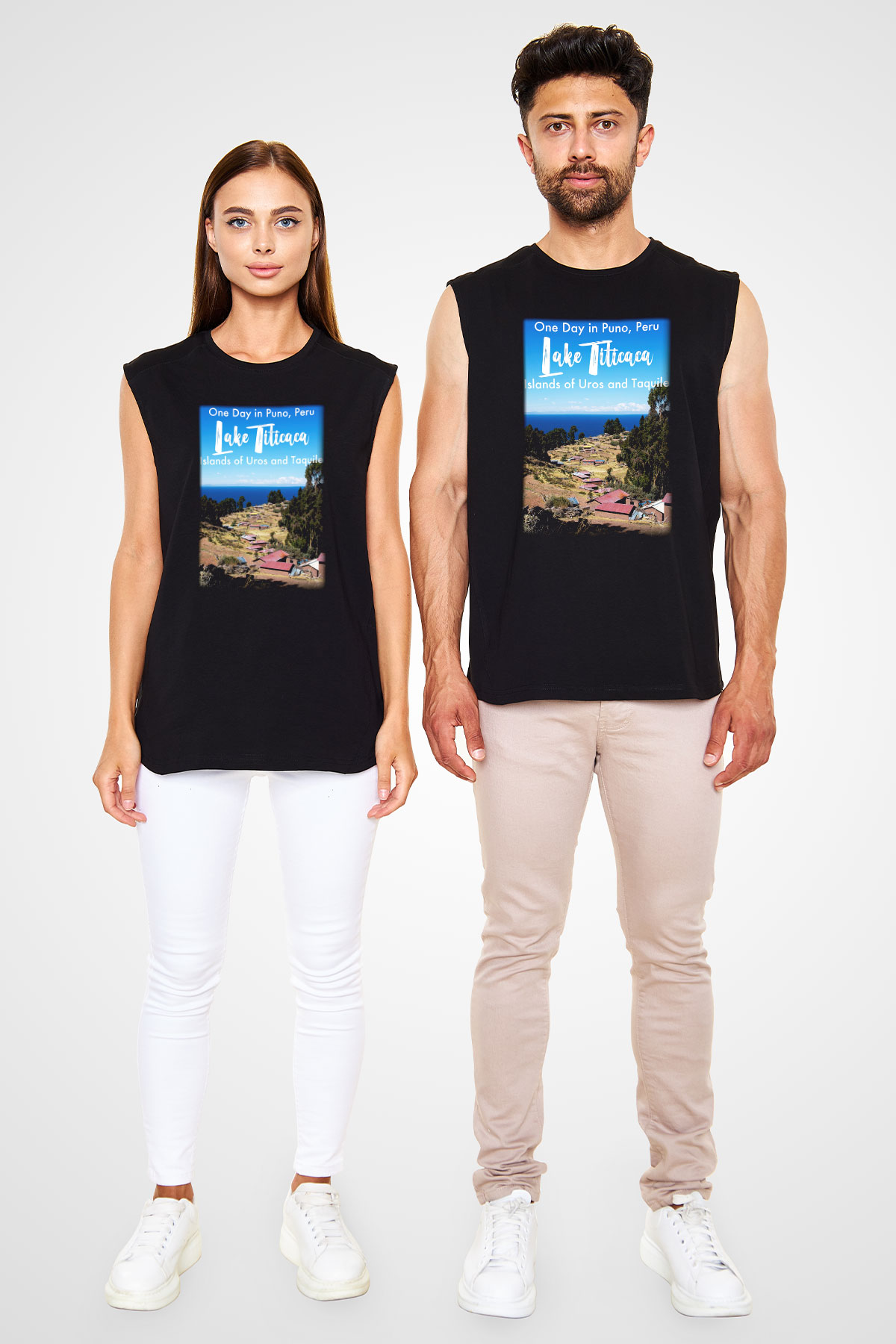 Titikaka Gölü Siyah Unisex Kolsuz Tişört