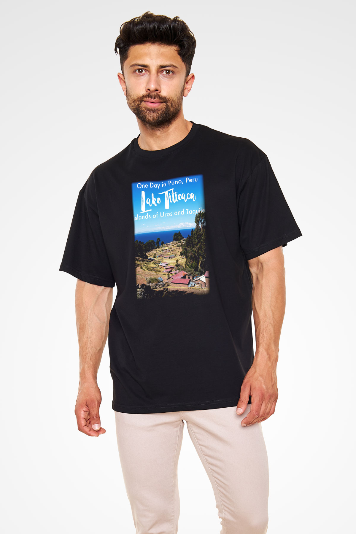 Titikaka Gölü Siyah Unisex Oversize Tişört T-Shirt