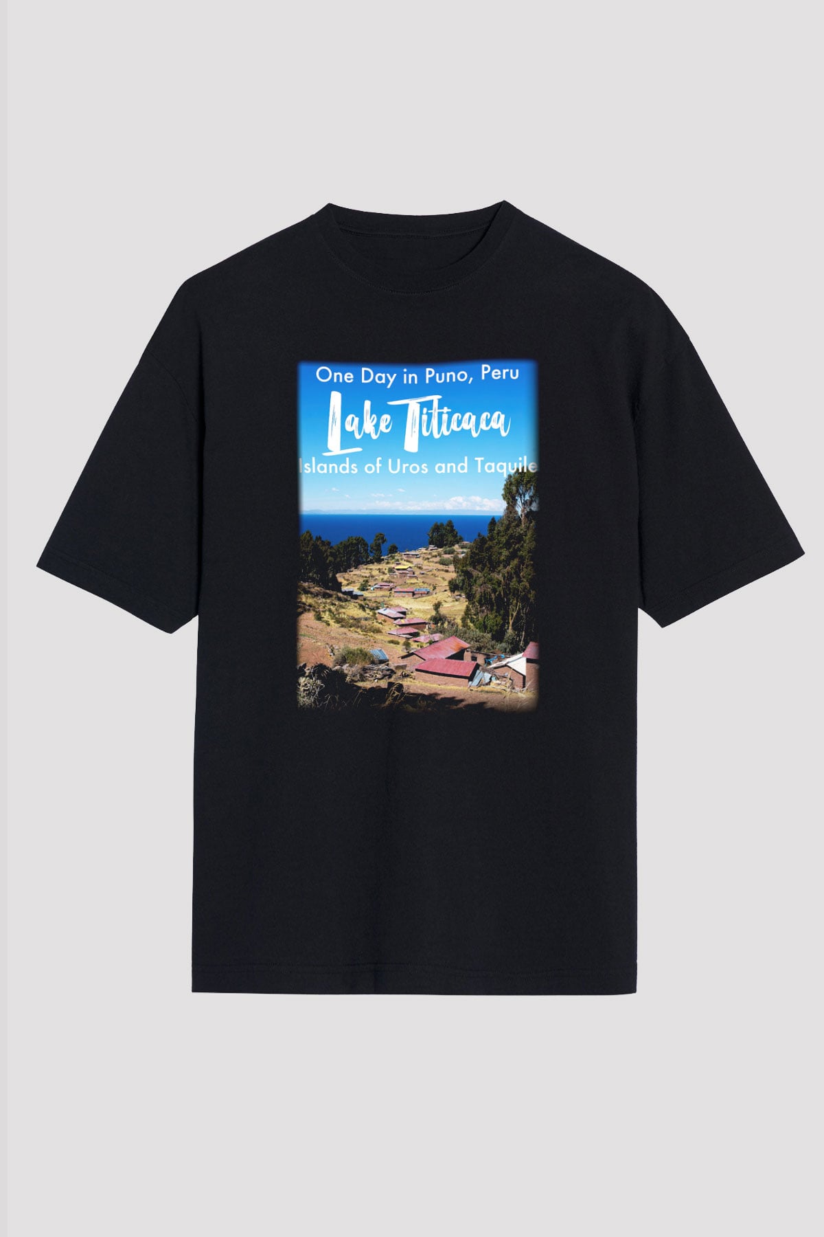 Titikaka Gölü Siyah Unisex Oversize Tişört T-Shirt