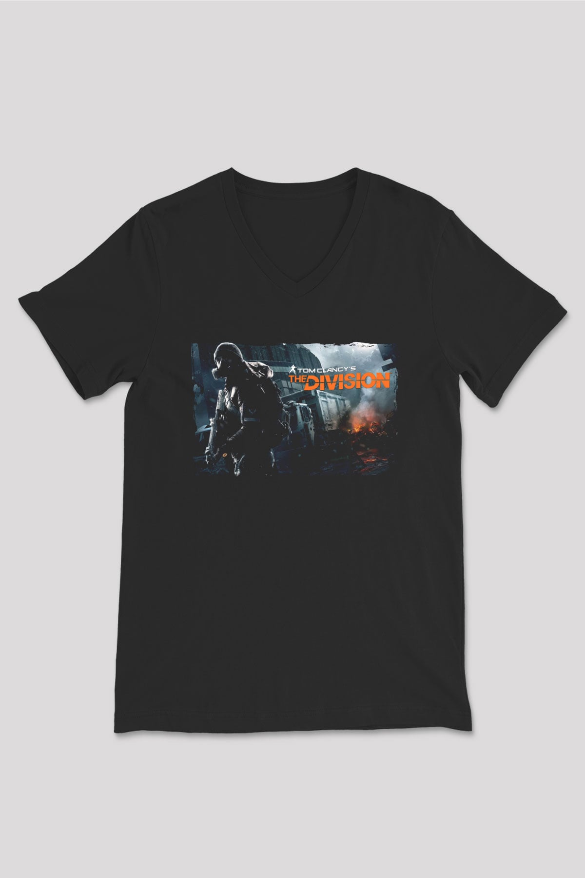 Tom Clancy Siyah Unisex V Yaka Tişört