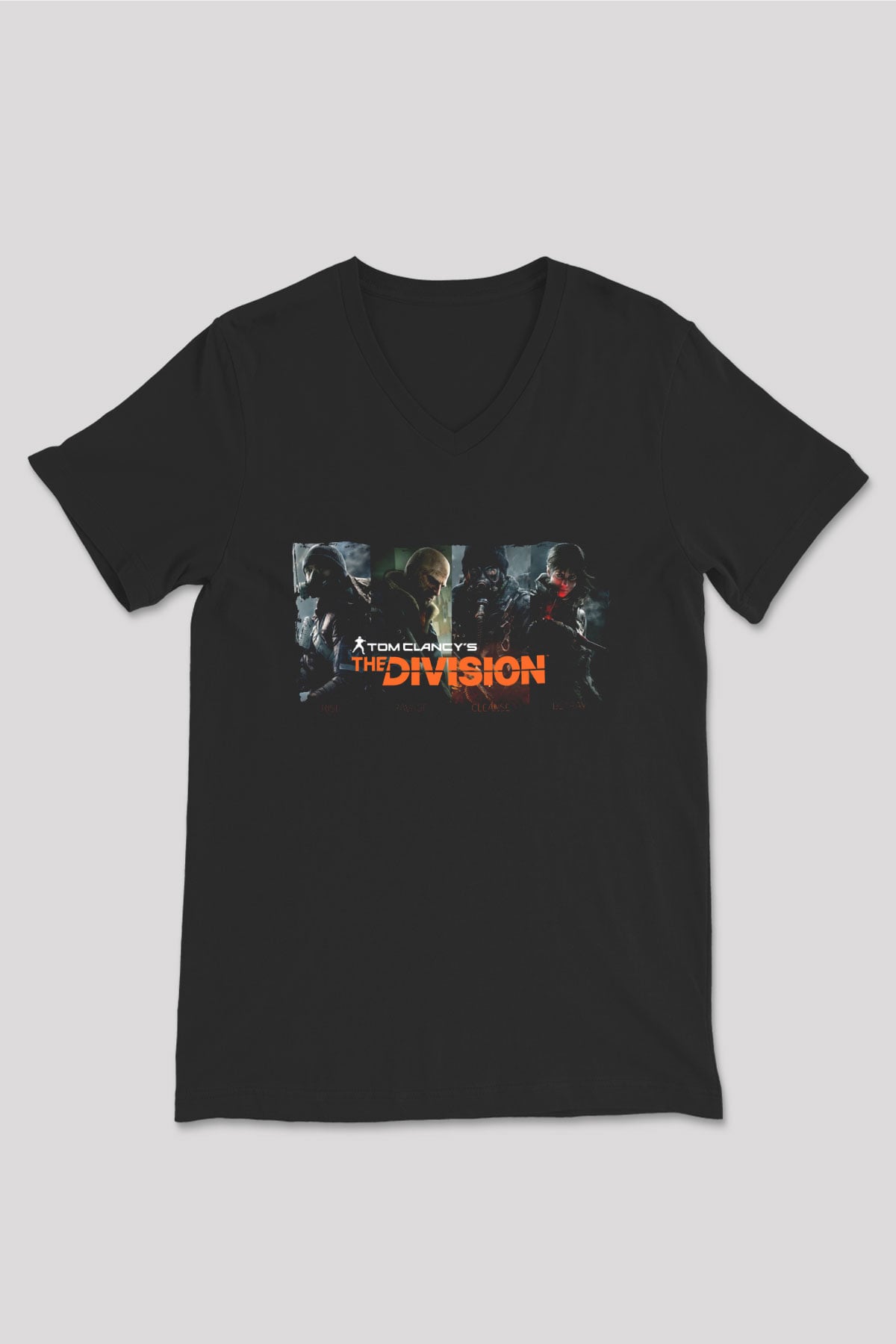 Tom Clancy Siyah Unisex V Yaka Tişört