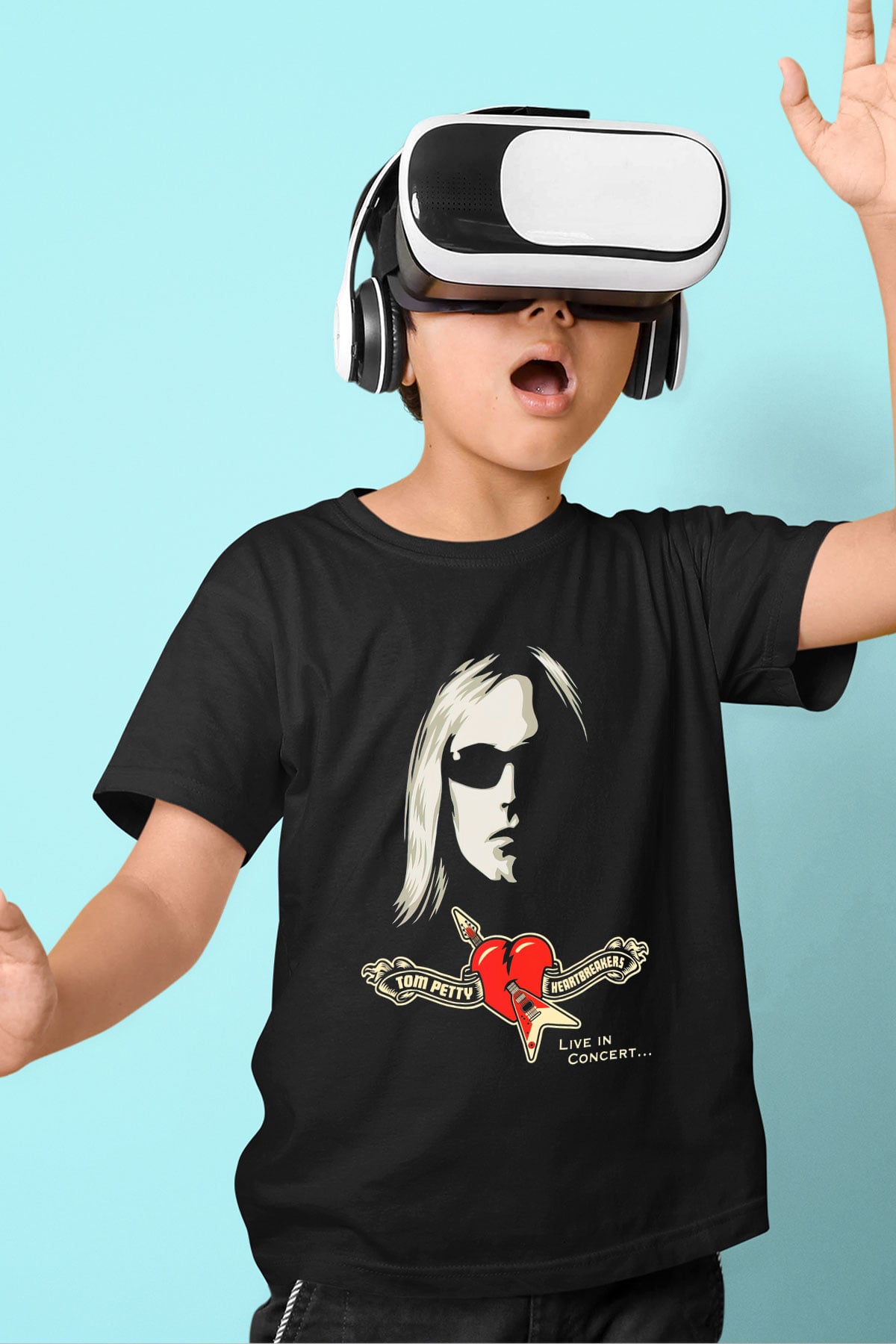 Tom Petty Baskılı Siyah Unisex Çocuk Tişört