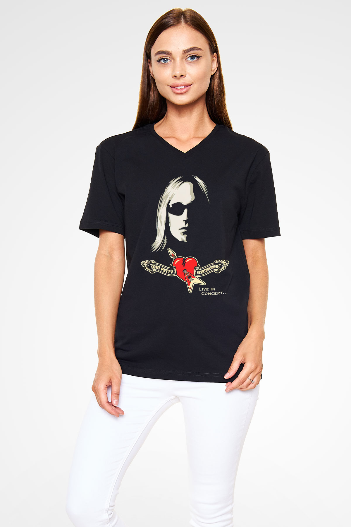 Tom Petty Siyah Unisex V Yaka Tişört T-Shirt
