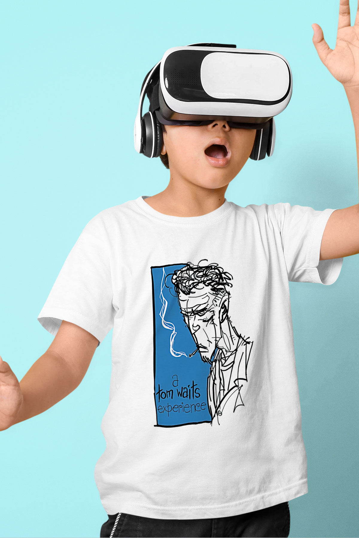 Tom Waits Baskılı Beyaz Unisex Beyaz Çocuk Tişört - Tshirt