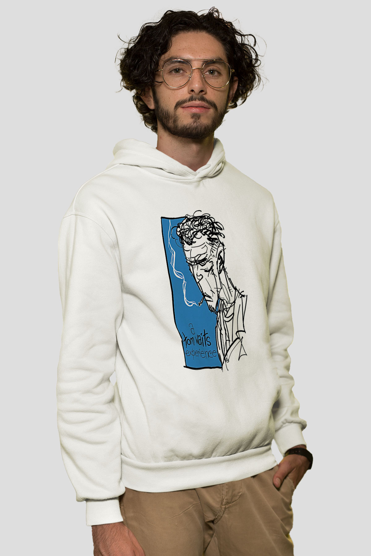 Tom Waits Baskılı Beyaz Unisex Kapüşonlu Sweatshirt