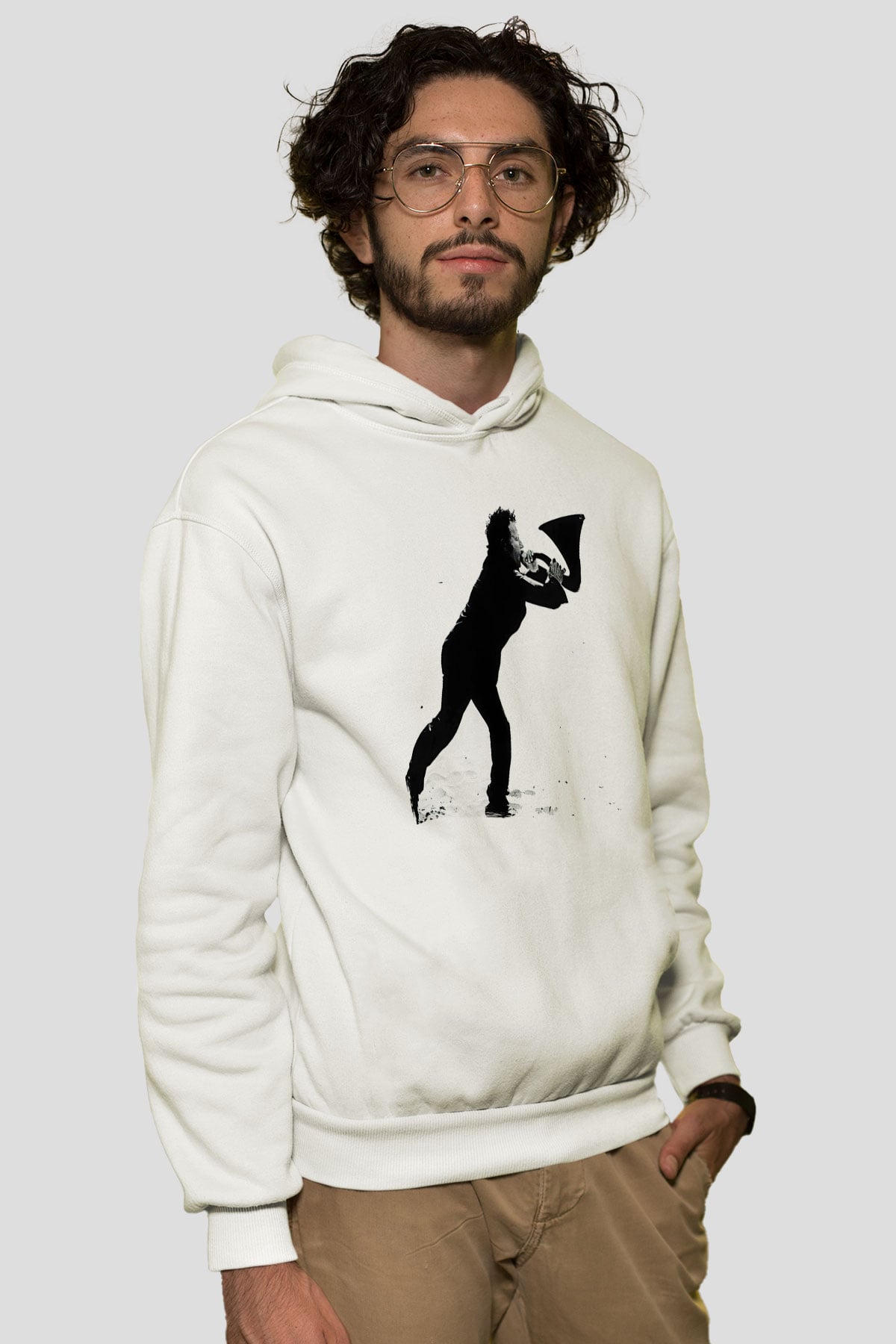 Tom Waits Baskılı Beyaz Unisex Kapüşonlu Sweatshirt