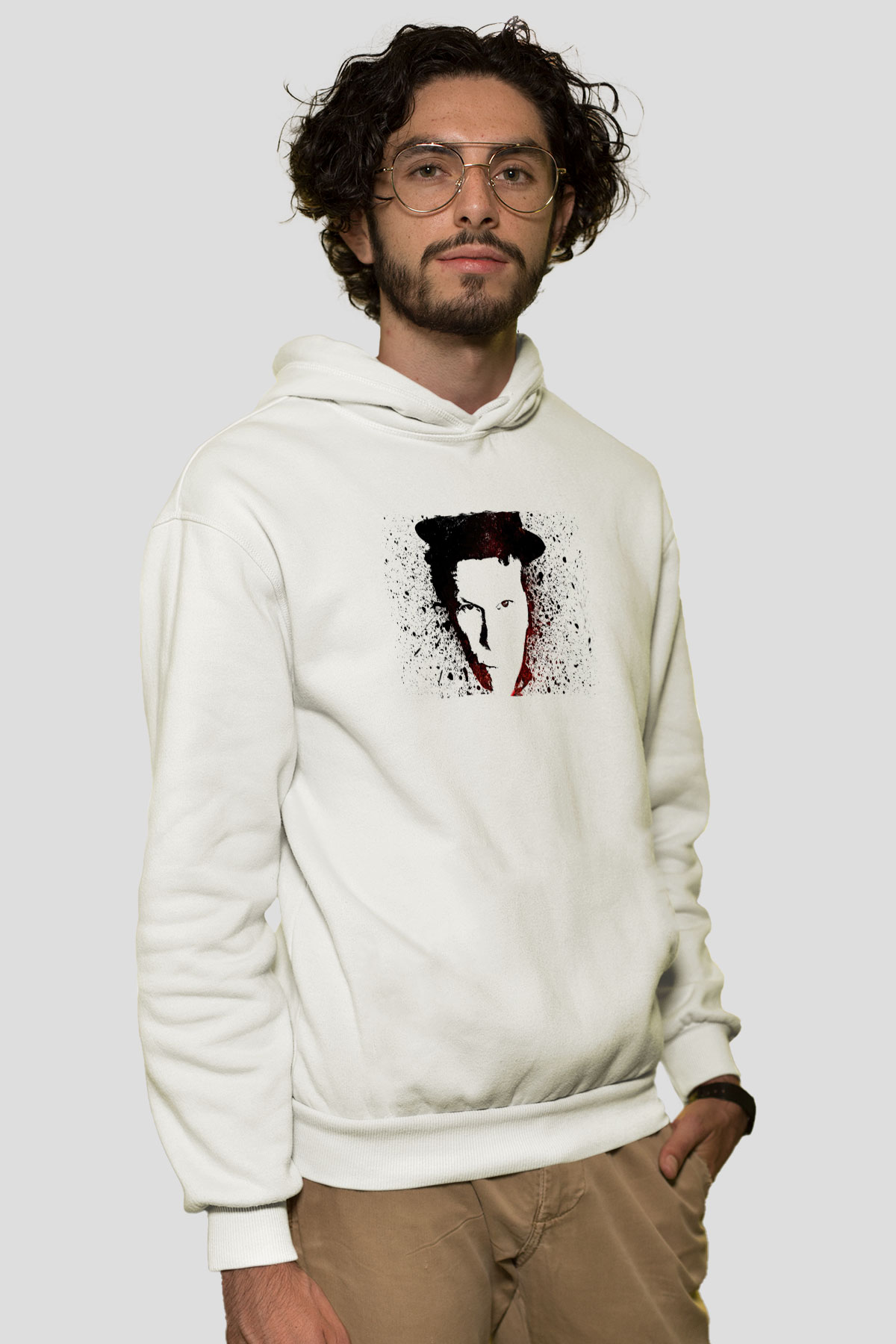 Tom Waits Baskılı Beyaz Unisex Kapüşonlu Sweatshirt