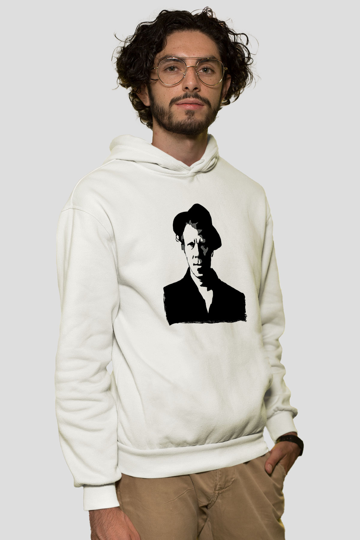 Tom Waits Baskılı Beyaz Unisex Kapüşonlu Sweatshirt