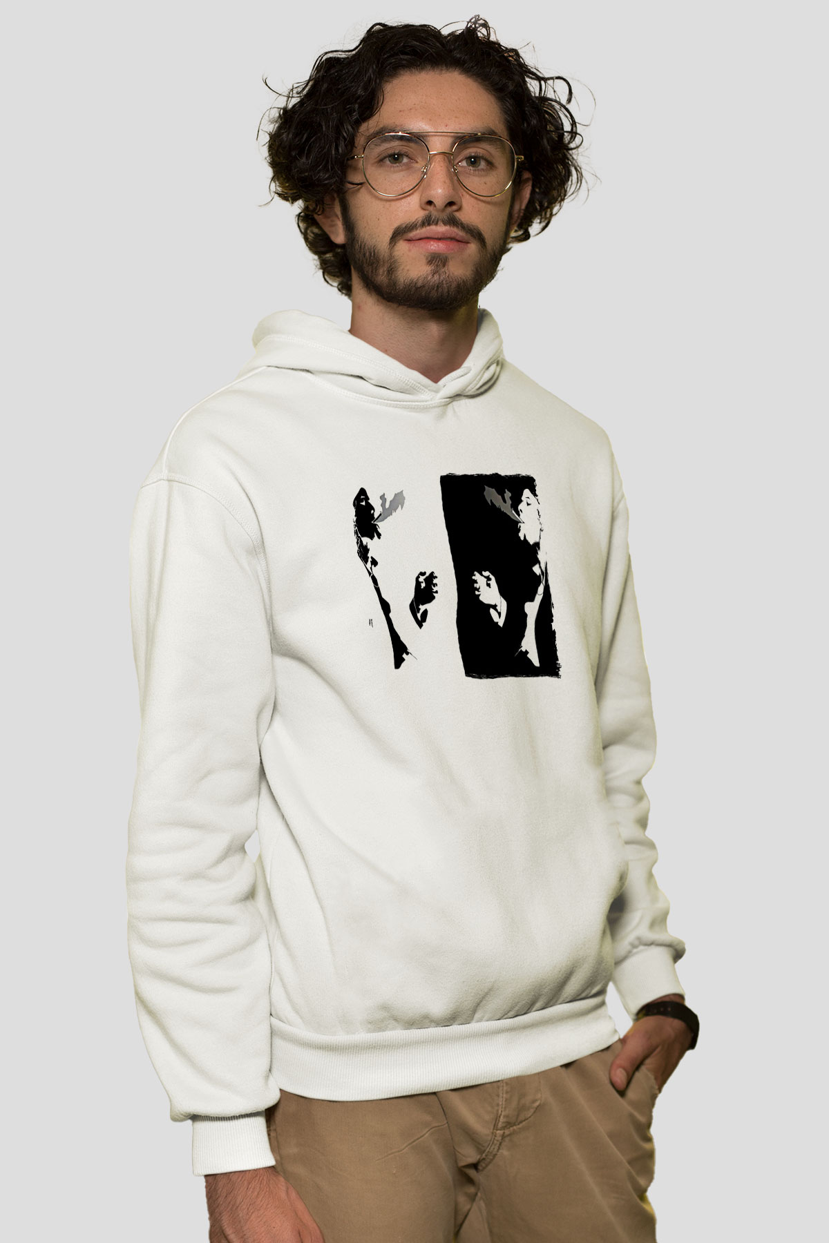 Tom Waits Baskılı Beyaz Unisex Kapüşonlu Sweatshirt