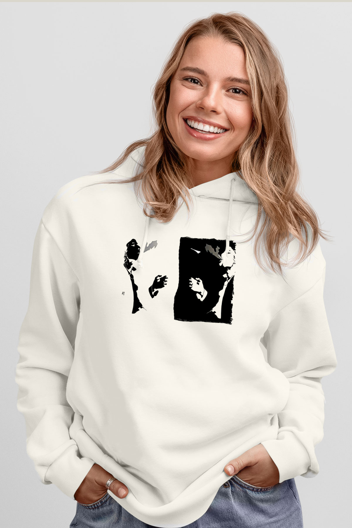 Tom Waits Baskılı Beyaz Unisex Kapüşonlu Sweatshirt