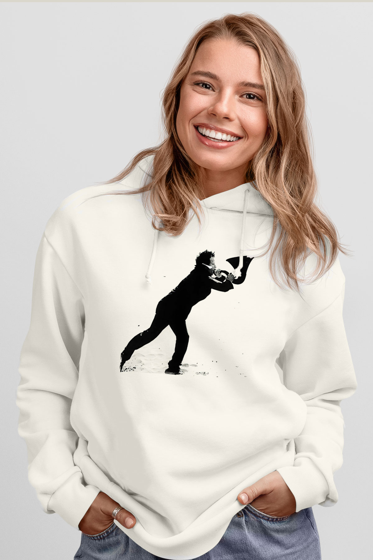 Tom Waits Baskılı Beyaz Unisex Kapüşonlu Sweatshirt