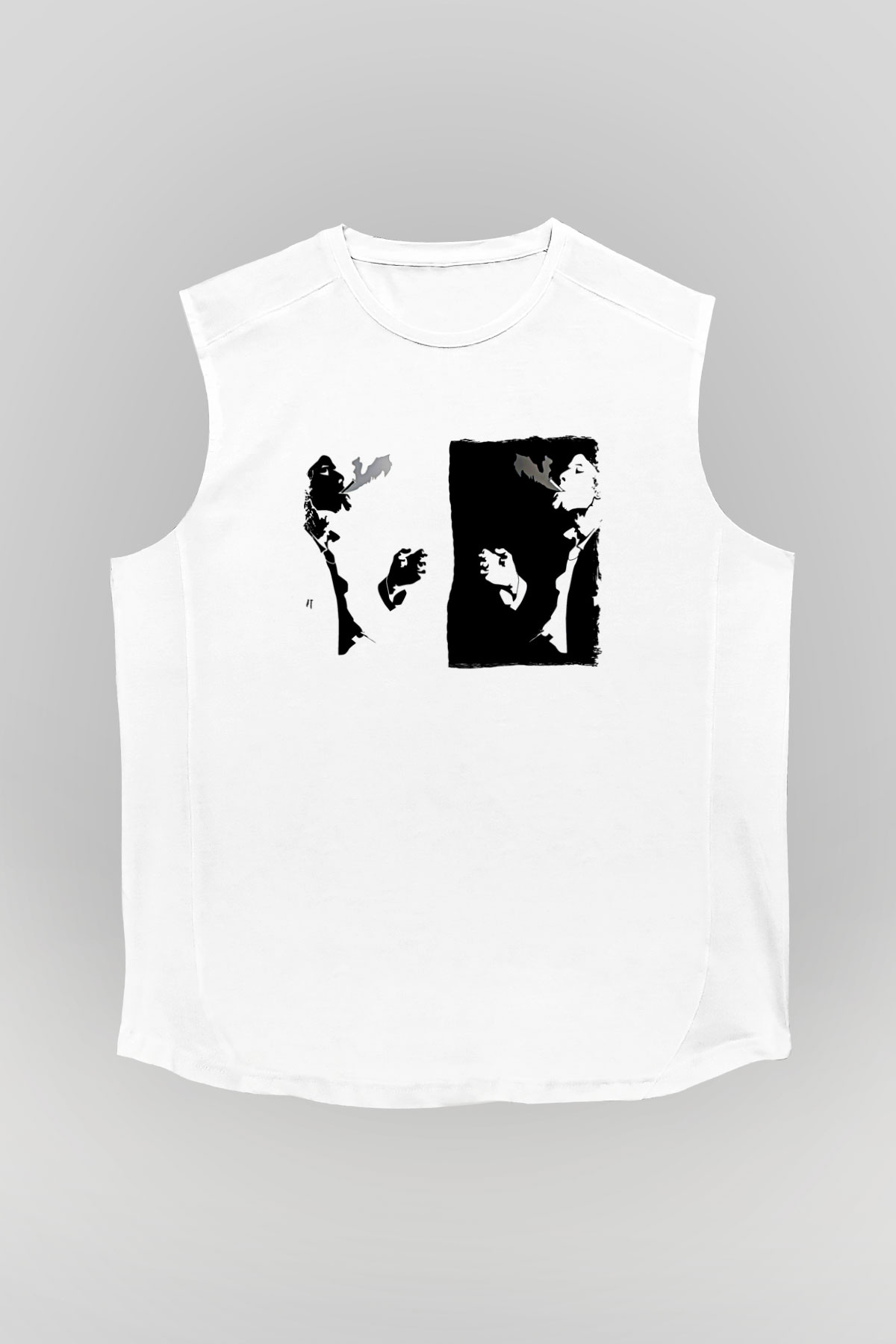 Tom Waits Baskılı Beyaz Unisex Kolsuz Tişört - Tshirt