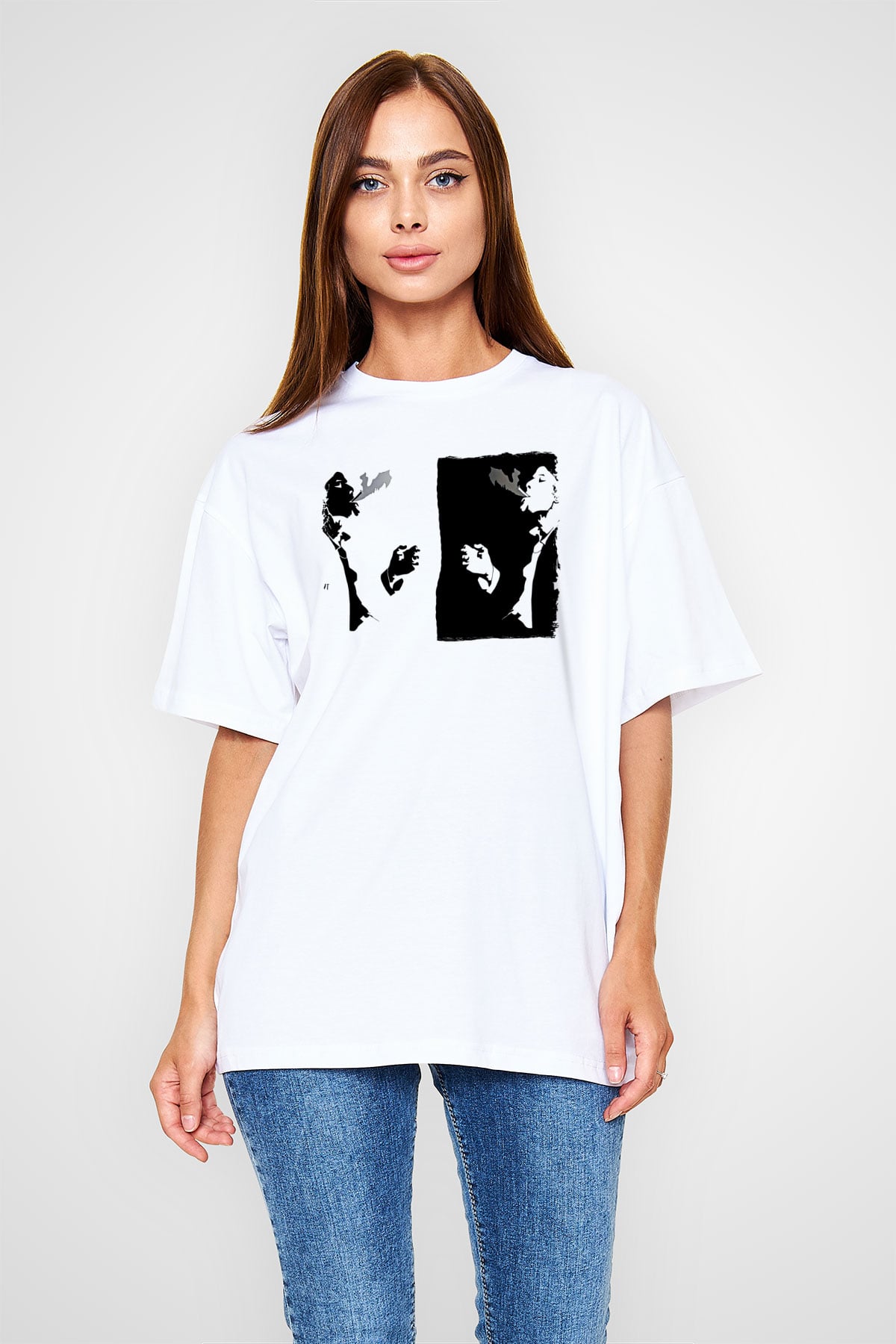 Tom Waits Baskılı Beyaz Unisex Oversize Tişört - Tshirt