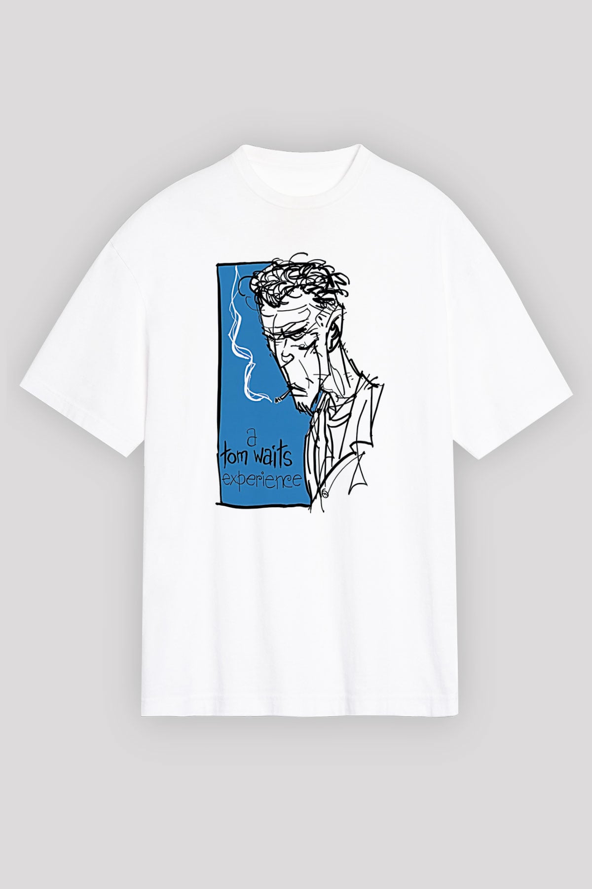 Tom Waits Baskılı Beyaz Unisex Oversize Tişört - Tshirt