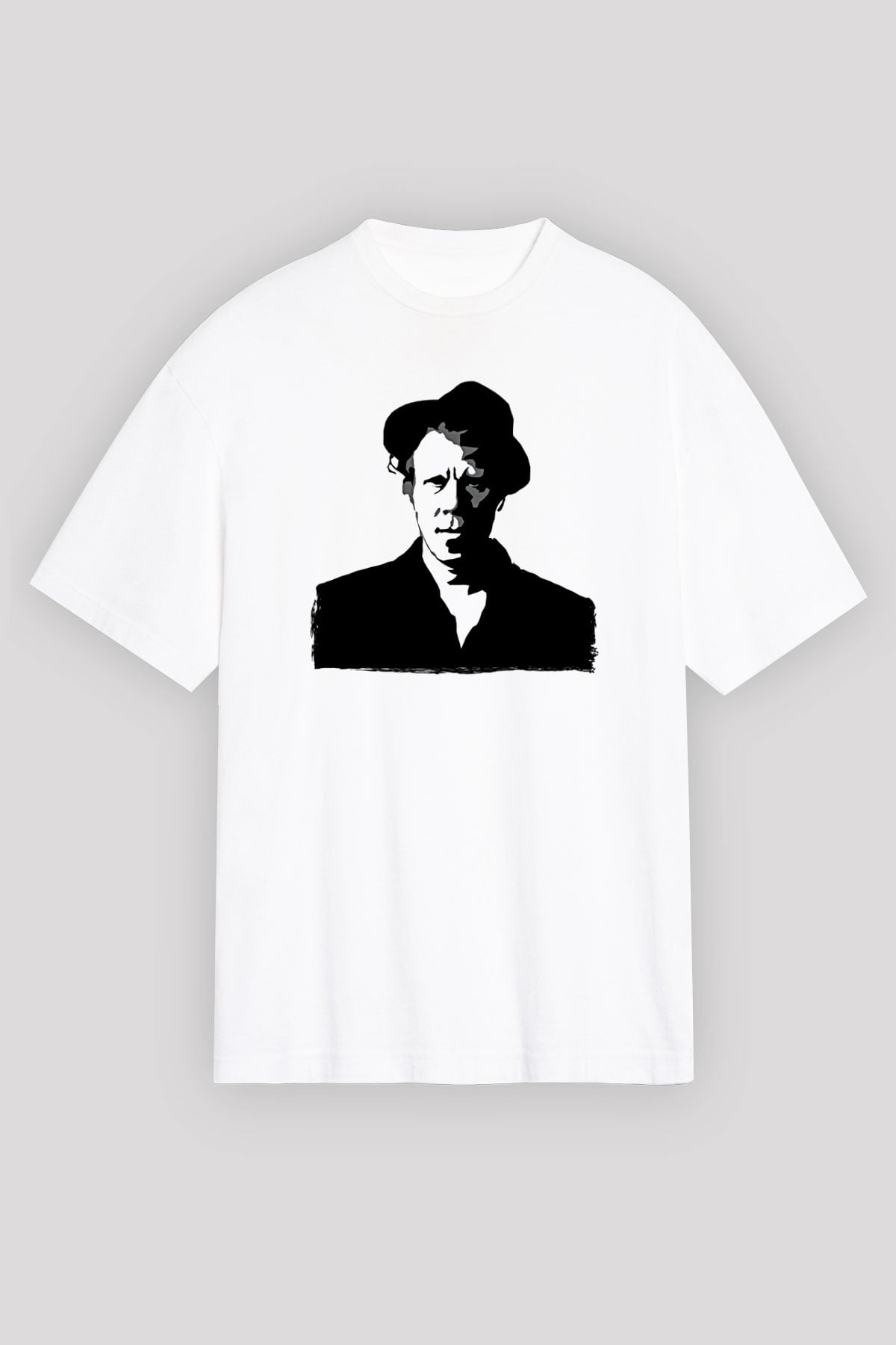 Tom Waits Baskılı Beyaz Unisex Oversize Tişört - Tshirt