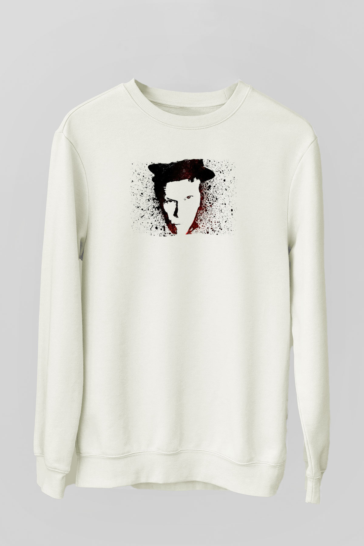 Tom Waits Baskılı Beyaz Unisex Sweatshirt