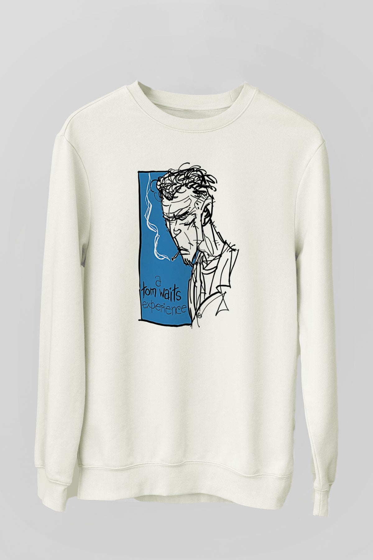 Tom Waits Baskılı Beyaz Unisex Sweatshirt