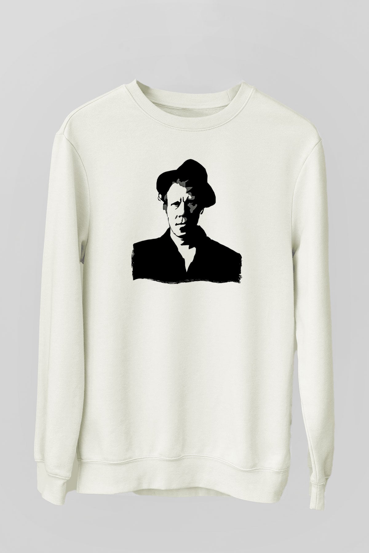 Tom Waits Baskılı Beyaz Unisex Sweatshirt