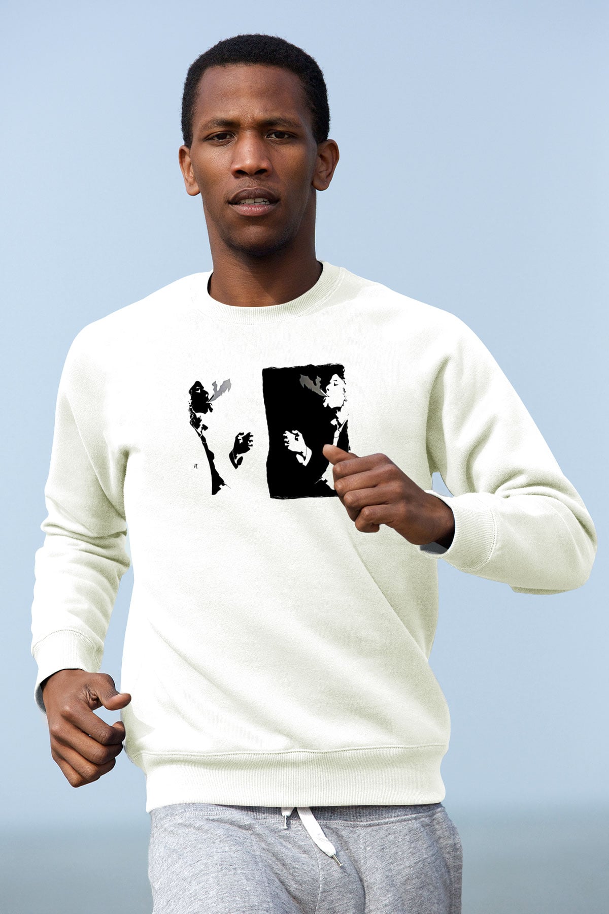 Tom Waits Baskılı Beyaz Unisex Sweatshirt