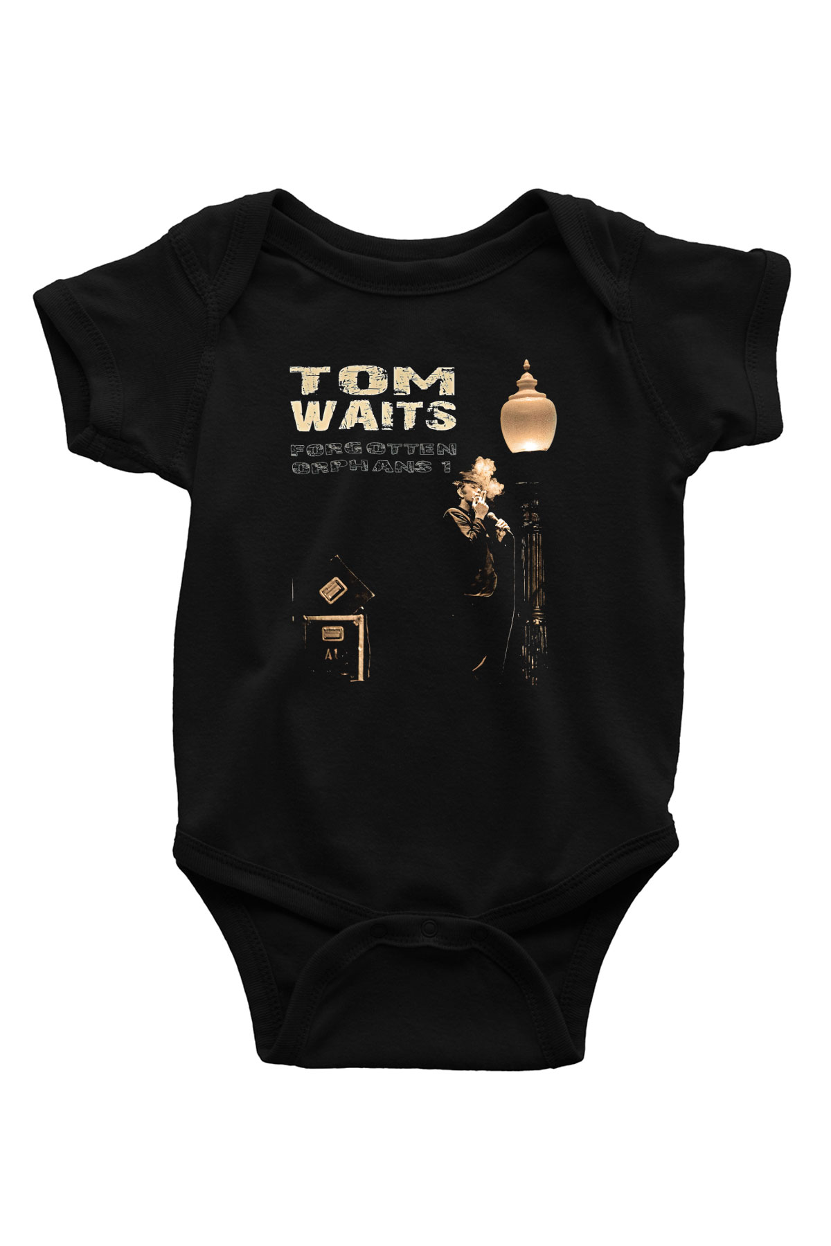 Tom Waits Baskılı Unisex Siyah Bebek Body - Zıbın