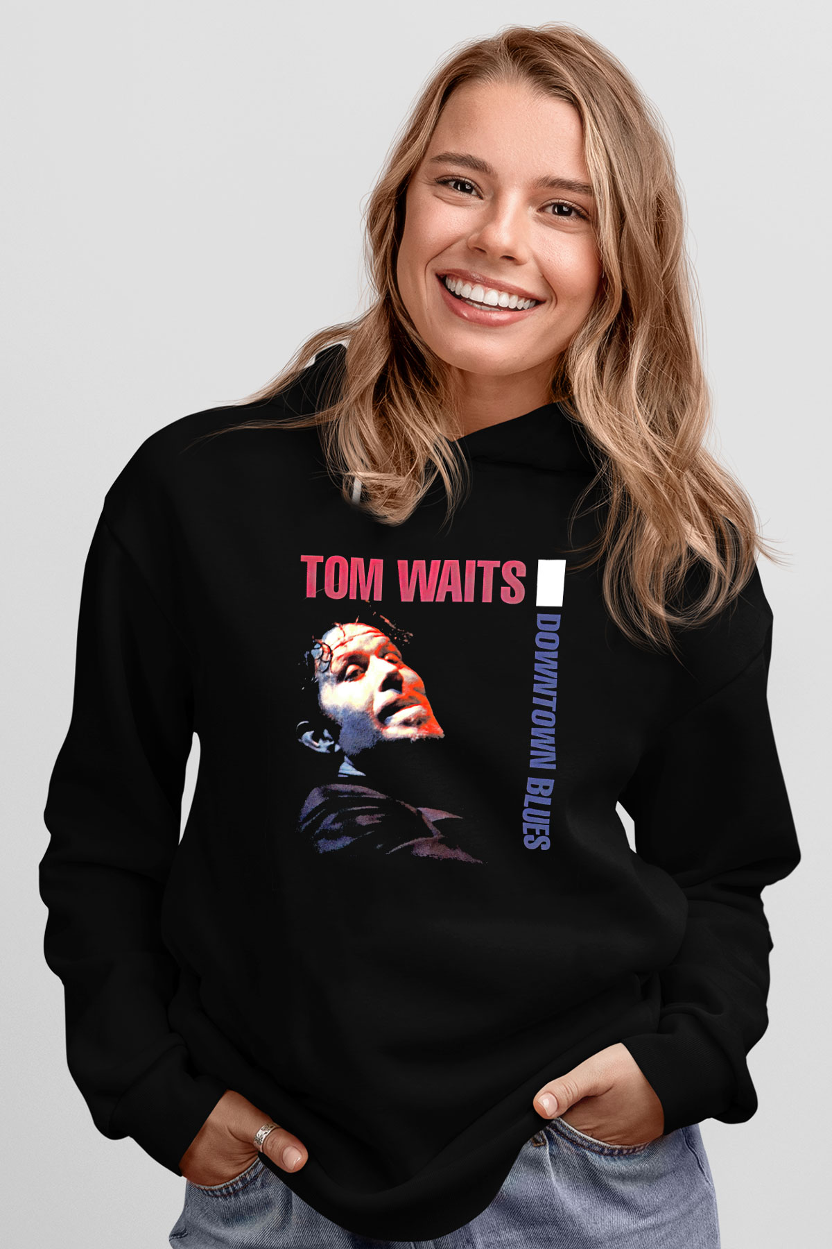 Tom Waits Baskılı Unisex Siyah Kapüşonlu Sweatshirt
