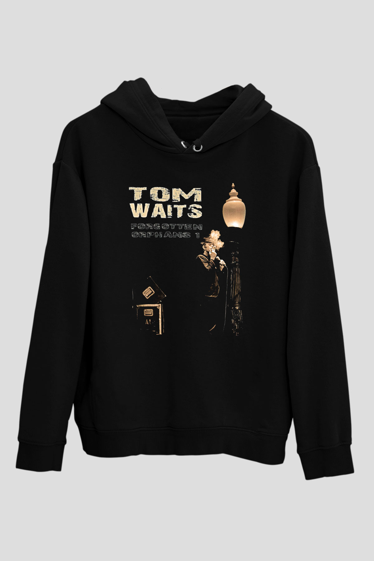 Tom Waits Baskılı Unisex Siyah Kapüşonlu Sweatshirt