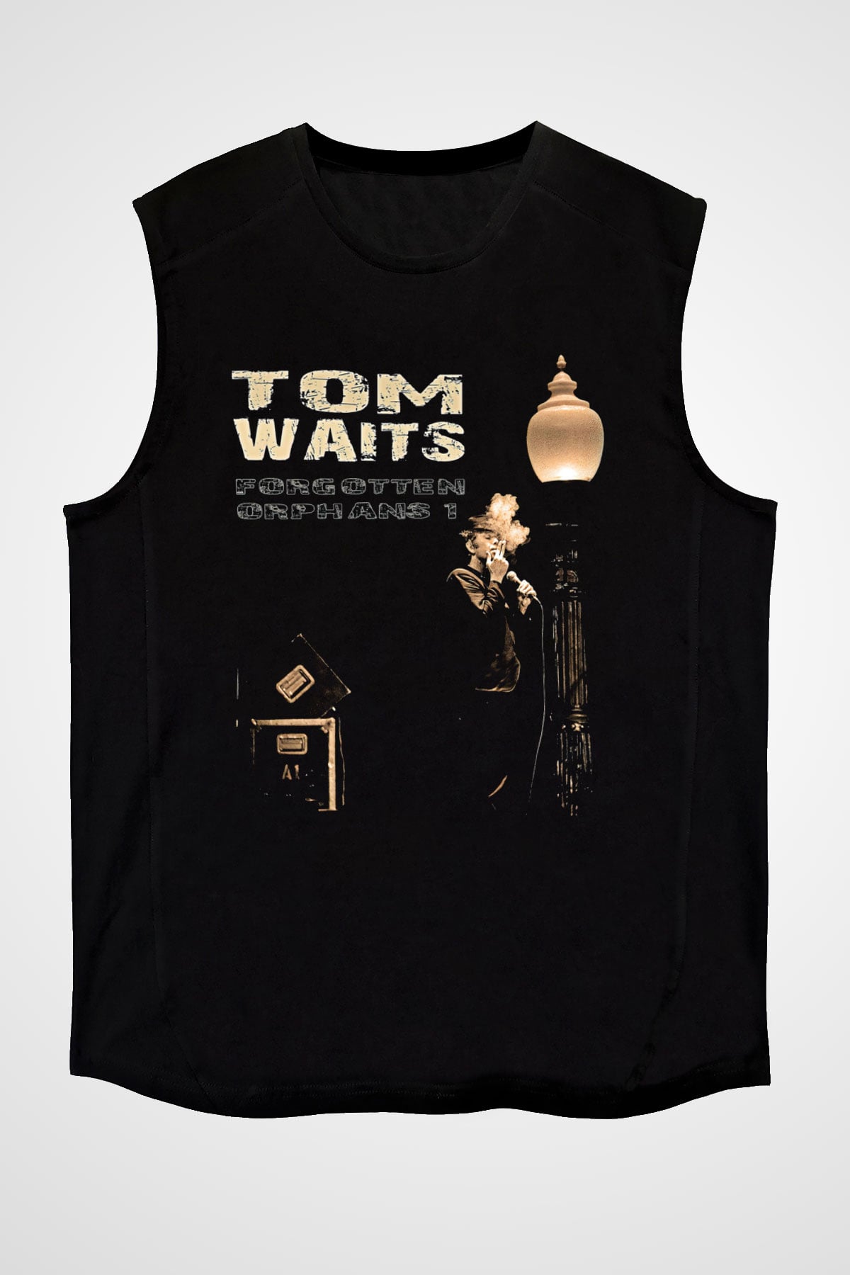 Tom Waits Baskılı Unisex Siyah Kolsuz Tişört - Tshirt