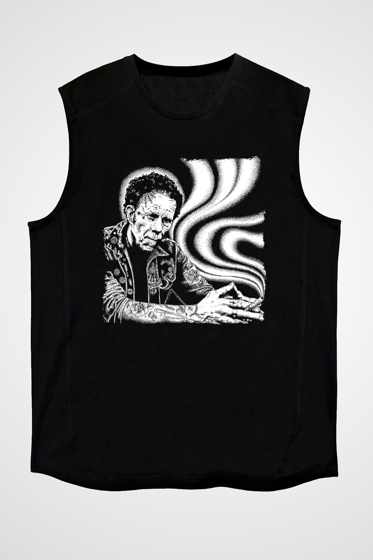 Tom Waits Baskılı Unisex Siyah Kolsuz Tişört - Tshirt