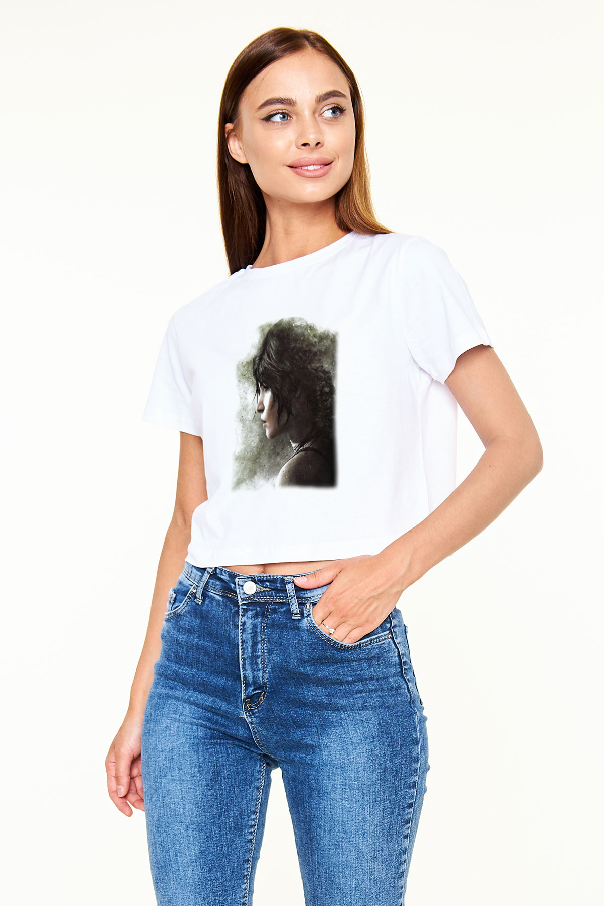 Tomb Raider Beyaz Croptop Tişört