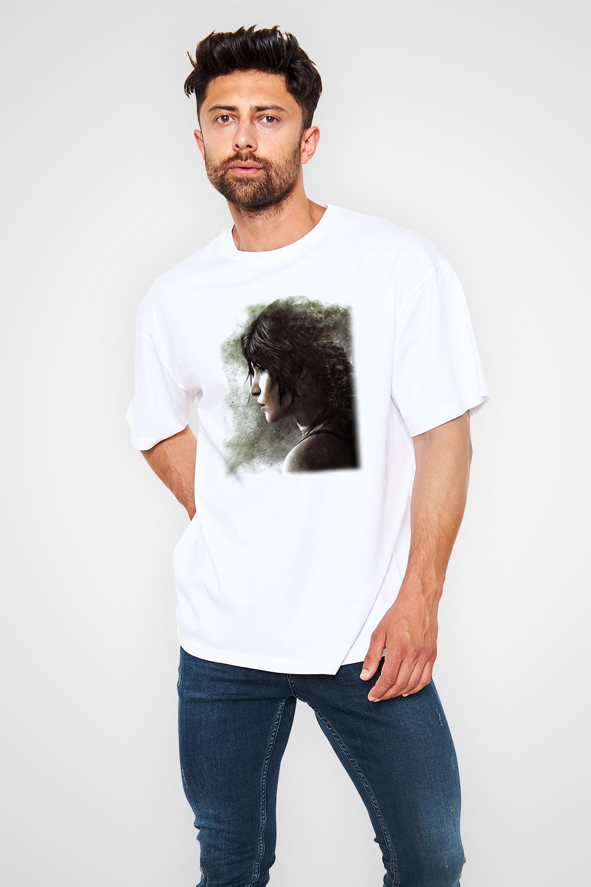 Tomb Raider Beyaz Unisex Oversize Tişört T-Shirt