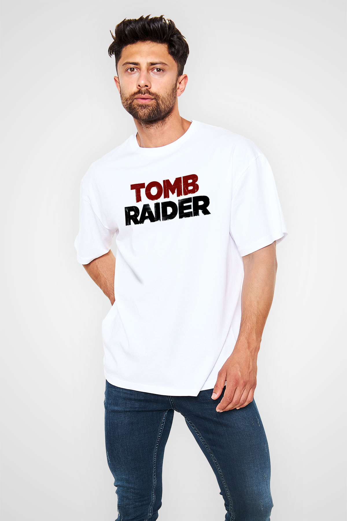 Tomb Raider Beyaz Unisex Oversize Tişört T-Shirt